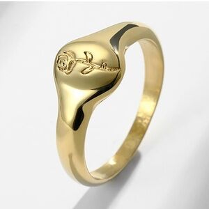Stainless Steel Gold Colored Botanical Rose Stamped Ring women’s size 6 & 7